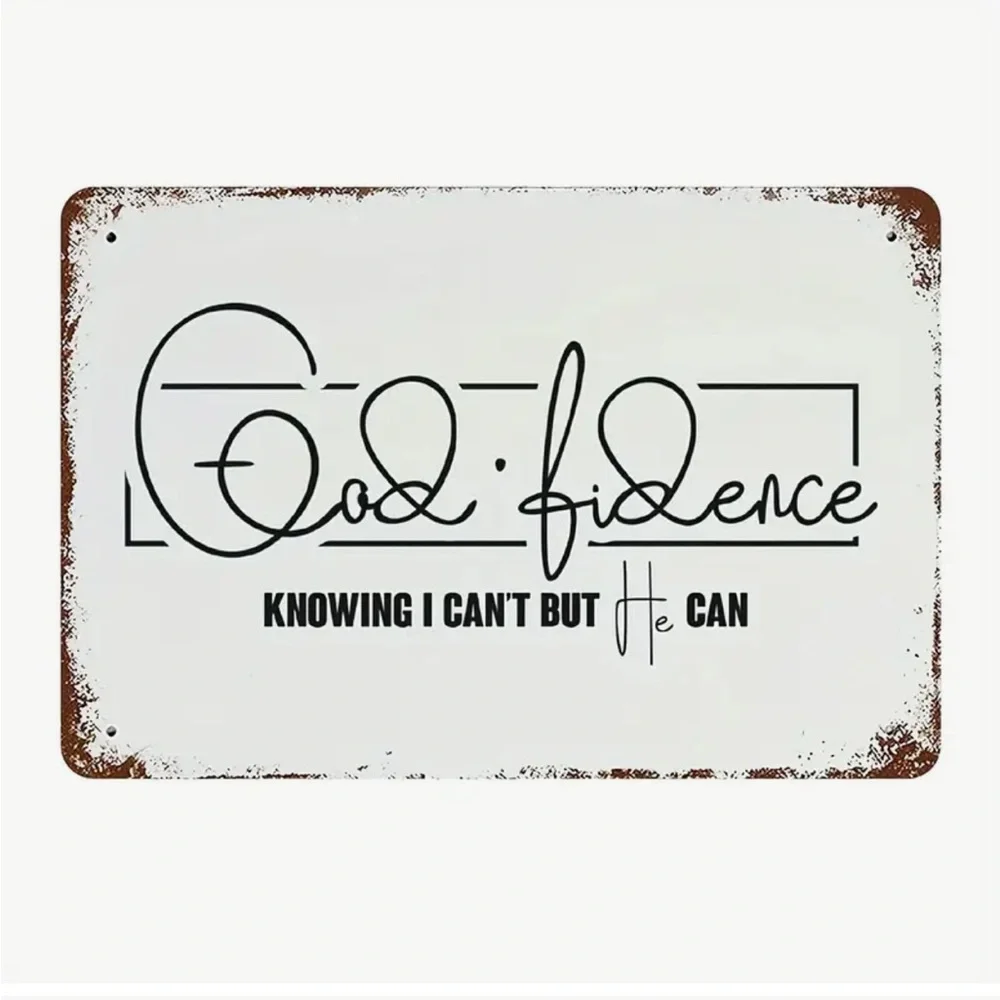 Inspirational Metal Distressed Wall Sign with Christian Quote “God•fidence”